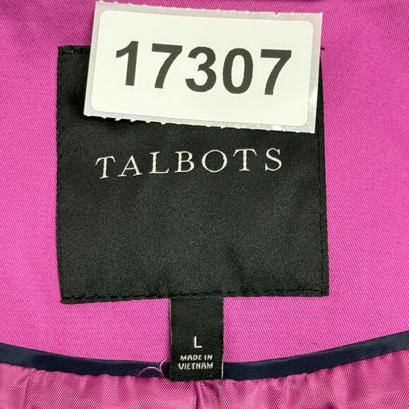 Talbots Trench Coat Womens Large Fushia Pink Button Front All Weather Stretch - Picture 10 of 10